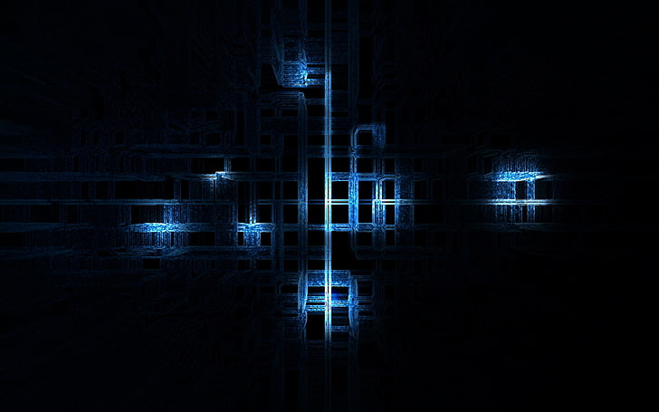 black and white metal frame, abstract, blue, lines, digital art, HD wallpaper