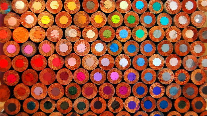 assorted color colored pencils lot, macro, colorful, circle, wood - Material, HD wallpaper