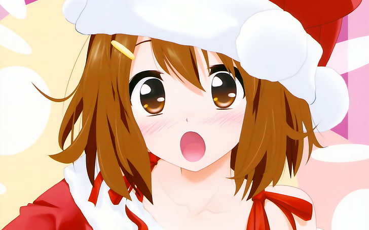 K-ON!, Hirasawa Yui, anime, anime girls, Christmas, open mouth, HD wallpaper
