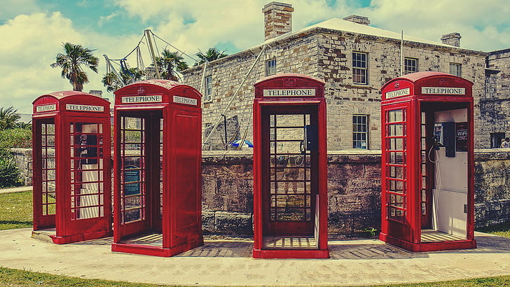 phone, vintage, Retro style, red, telephone, telephone booth, HD wallpaper