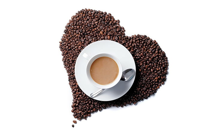 coffee, cup, grain, white, spoons, HD wallpaper