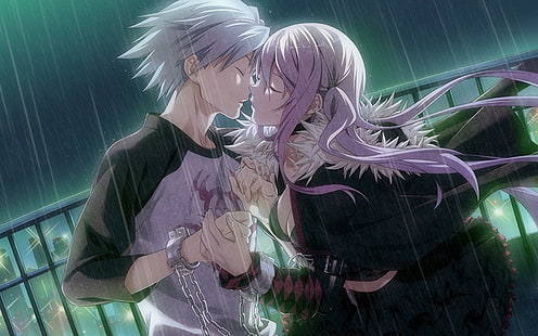 HD wallpaper: Shiina and Joe, kiss, anime, rain, night, ribbon, twintails,  city-lights | Wallpaper Flare