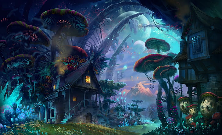 fantasy art, artwork, Mushroom Forest, HD wallpaper