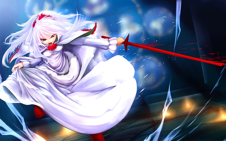 Hd Wallpaper Anime Anime Girls Weapon Sword Long Hair White