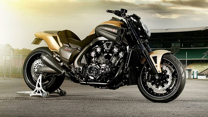 2013 Yamaha Vmax Hyper Modified Photo Download, gold and black sport bike, HD wallpaper