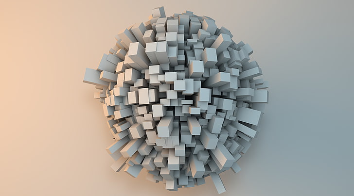 Cubic Sphere, white digital wallpaper, Artistic, 3D, modeling
