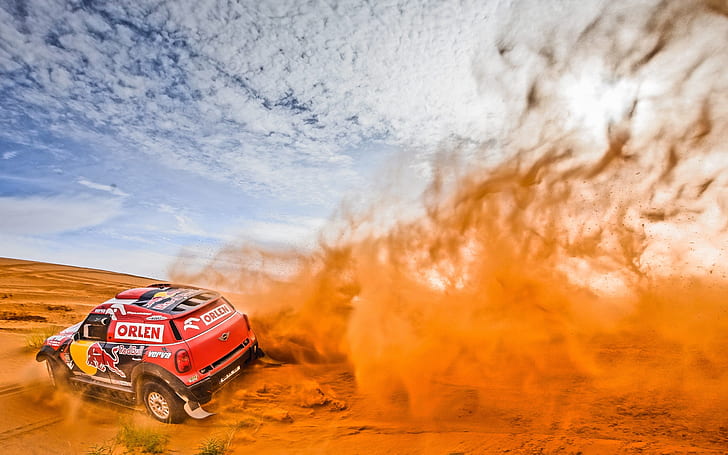 desert, car, vehicle, racing, Mini Cooper, sand, Rally, HD wallpaper