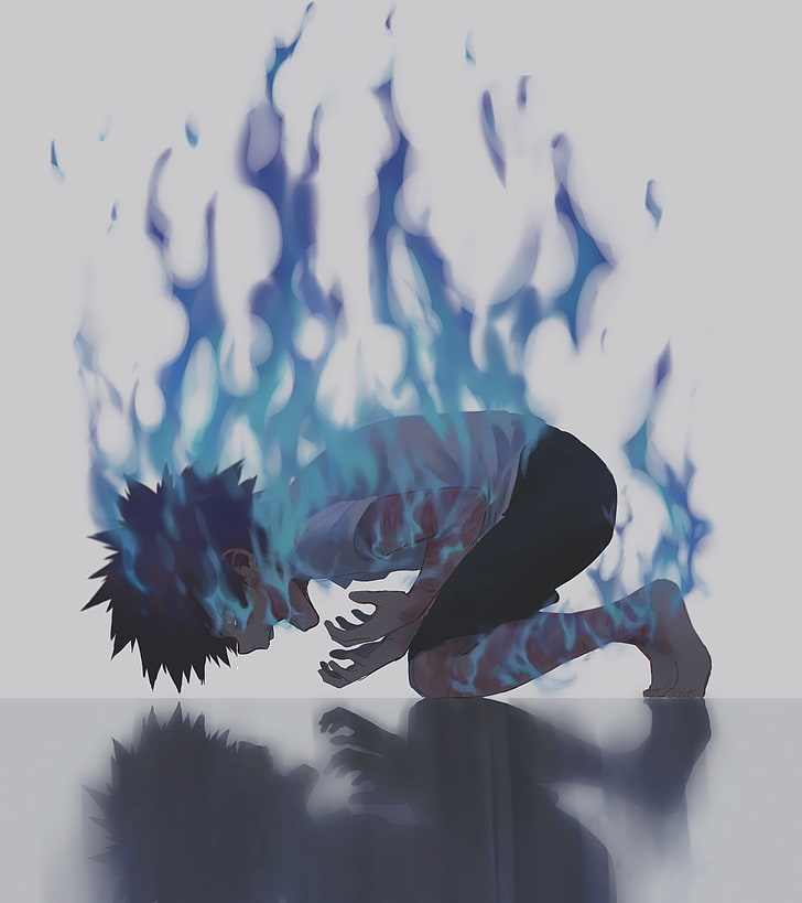 dabi, blue fire, reflection, boku no hero academia, Anime, one person, HD wallpaper