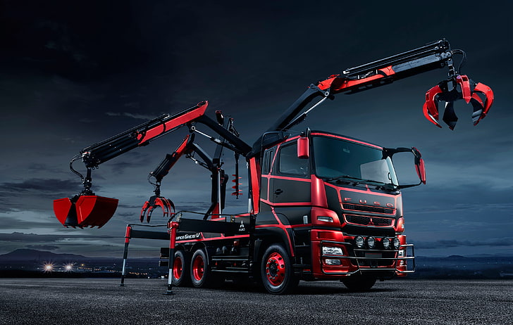 red and black back-loader, concept cars, trucks, transportation, HD wallpaper