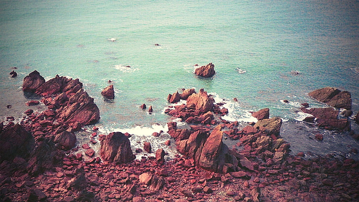 rock lot, nature, coast, sea, water, high angle view, rock - object