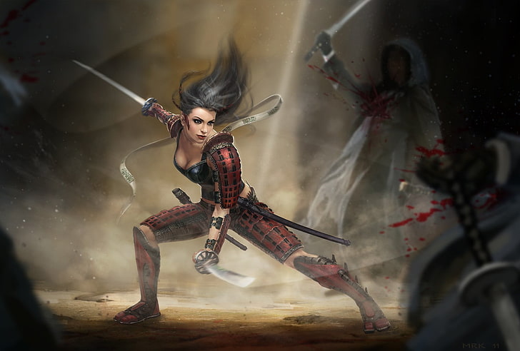 woman holding sword digital illustration, fantasy art, assassins, HD wallpaper