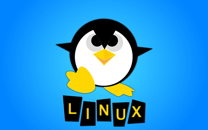 Linux, GNU, blue, yellow, communication, sign, text, no people