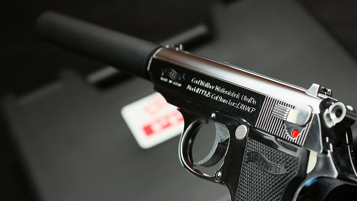 Walther PPK, gun, 9 mm, suppressors, HD wallpaper