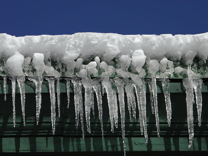Icicles, icicle, white, house, roof, snow, winter, 3d and abstract
