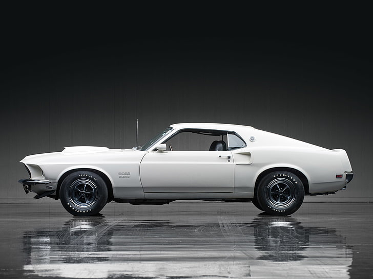 ford mustang boss 429, white, side view, classic, cars, Vehicle, HD wallpaper