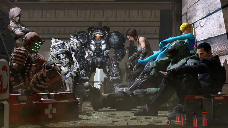 Video Games, Fan Art, Collages, Dead Space, Halo, Master Chief, Samus Aran, Metroid, Jim Raynor, anime characters illustration