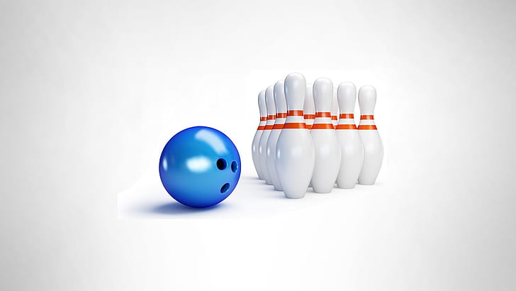 Bowling HD, blue bowling ball and pin set, sports, HD wallpaper