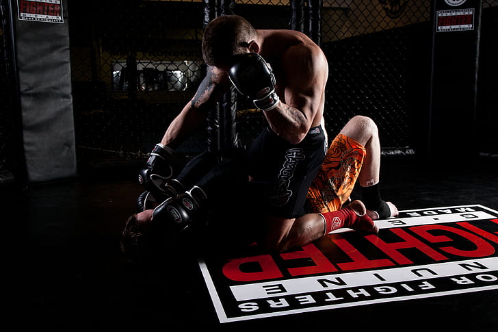 MMA Wrestling, men's black punching gloves, bjj, cage, fighting, HD wallpaper