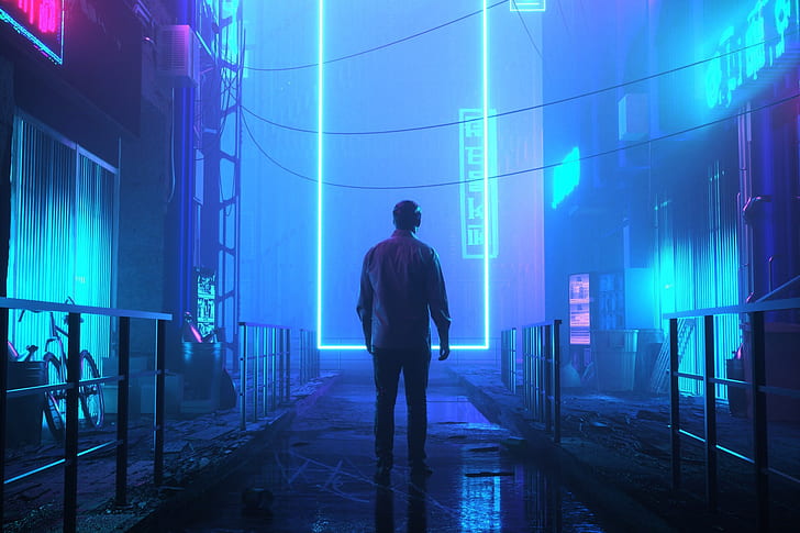 Hd Wallpaper: Neon, Digital Art, Futuristic City, Night, Cyberpunk