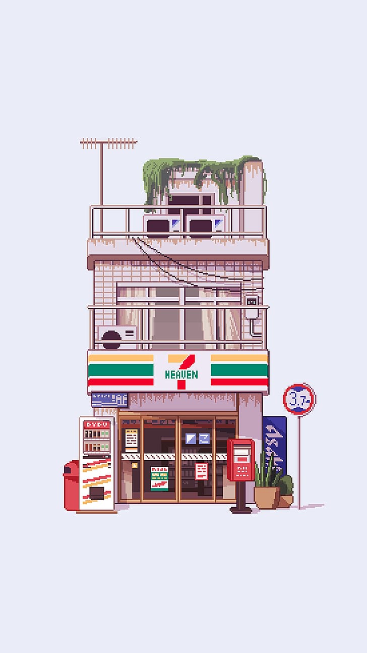 pixel art, Japan, store front, Nelson Wu
