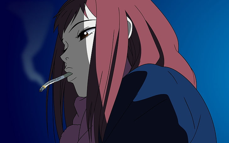 red haired woman anime character, FLCL, Samejima Mamimi, smoking, HD wallpaper