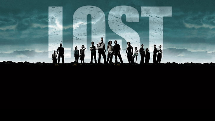 Lost show poster, Evangeline Lilly, TV, group of people, silhouette