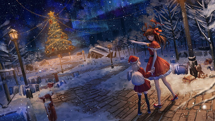 HD wallpaper: Anime, Christmas, Christmas Lights, Christmas Ornaments, Christmas  Tree | Wallpaper Flare
