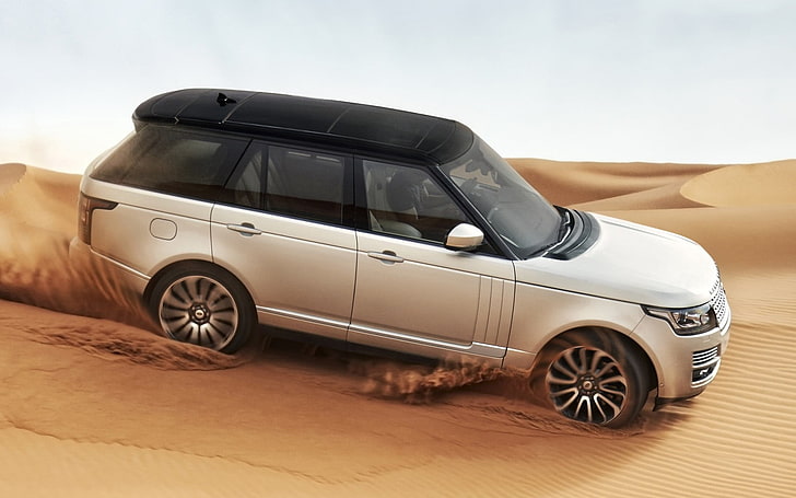 silver Land Rover Range Rover SUV, sand, desert, car, land Vehicle, HD wallpaper