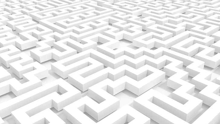 3d Maze, lines, shapes, abstract, bright, white, boxes, 3d and abstract, HD wallpaper