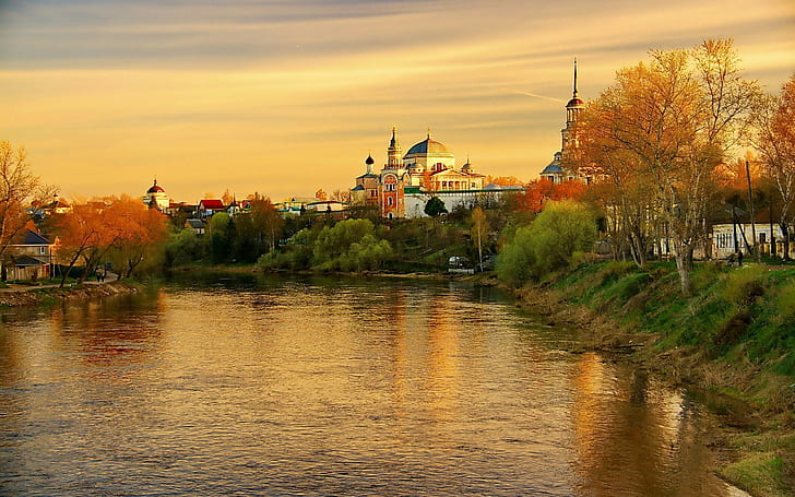 torzhok, tver region backgrounds, evening, sunset, river, Reflection, HD wallpaper