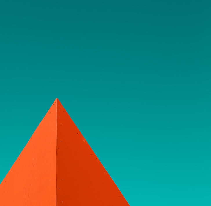 orange pyramid illustration, abstract, triangle shape, red, copy space, HD wallpaper