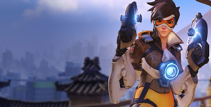 Overwatch character wallpaper, Tracer (Overwatch), Lena Oxton