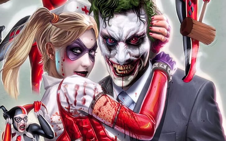 Joker & Harley Quinn Vs Deadpool & Domino Wallpaper Hd, HD wallpaper