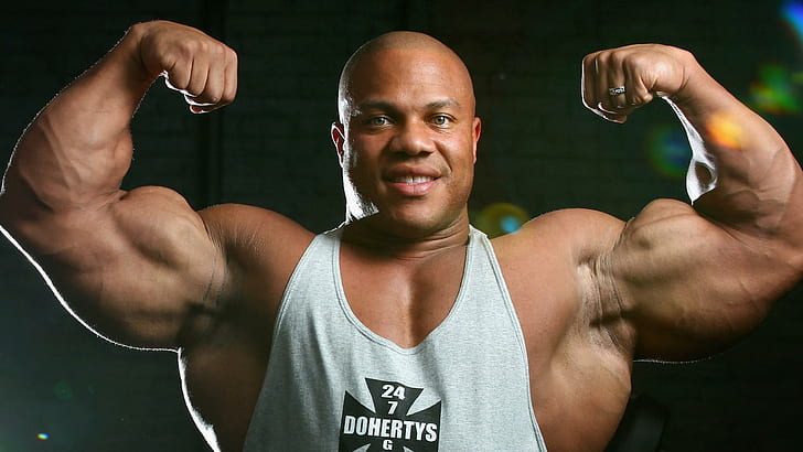 phil heath, bodybuilder, champion, athlete, men's gray and black dohertys tank top, HD wallpaper