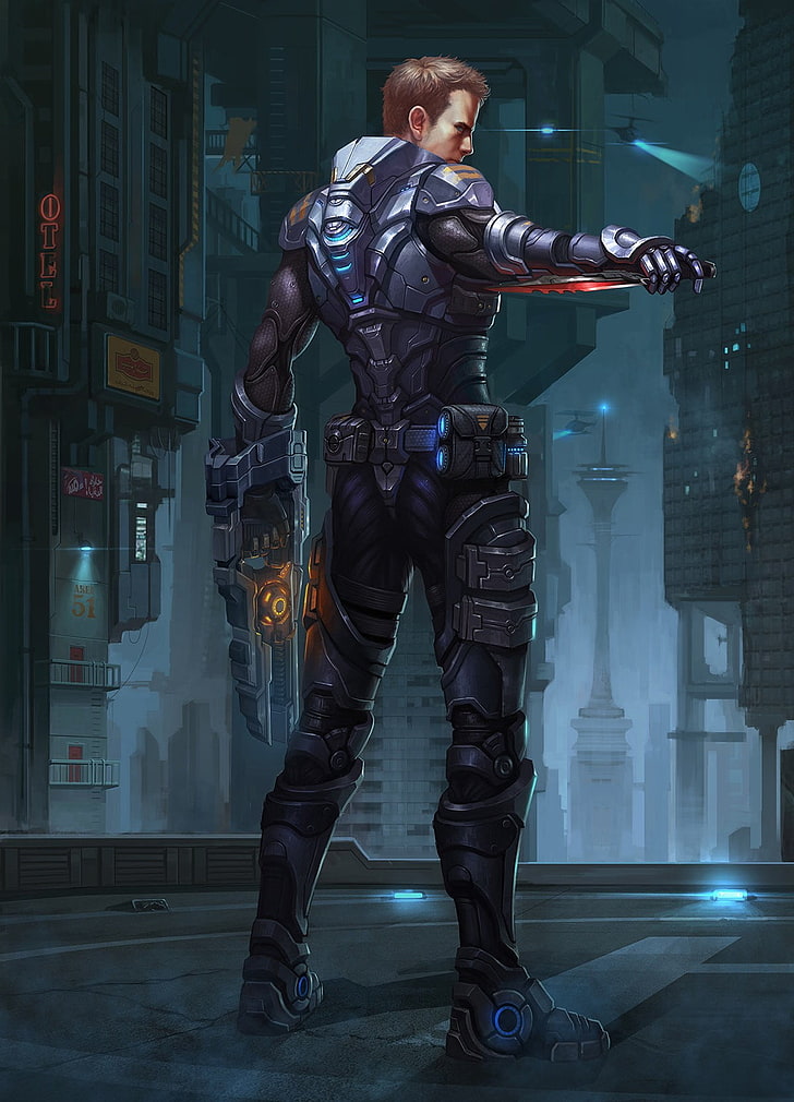 game character illustration, science fiction, concept art, city