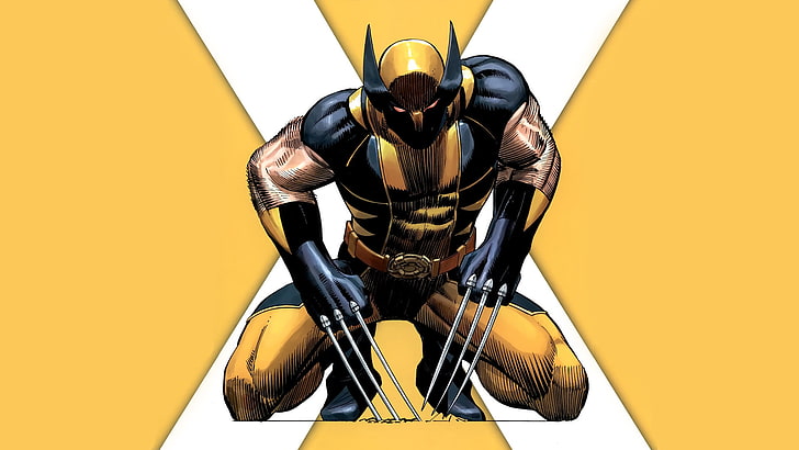 Wolverine illustration, X-Men, yellow, Marvel Comics, artwork, HD wallpaper