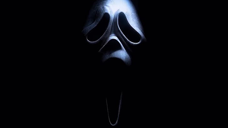 Scream, mask, black background, ghostface, horror, movies