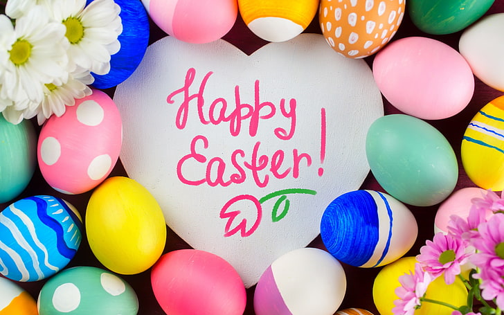 Easter Colorful Eggs Flowers, happy easter poster, Festivals / Holidays