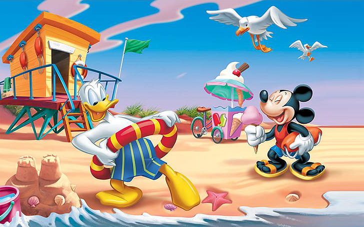 Donald Duck And Mickey Mouse Summer Vacation Beach Hd Wallpaper For Mobile Phones Tablet And Pc 1920×1200
