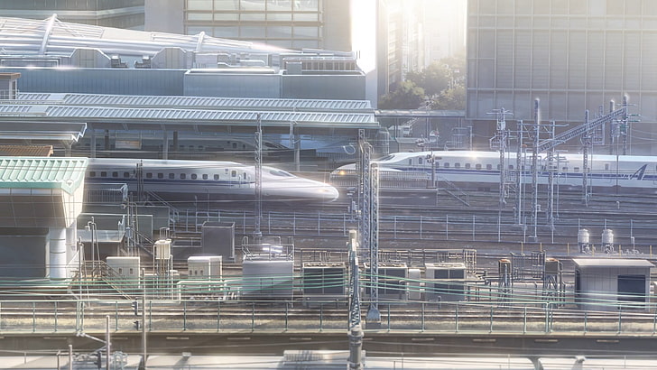 white train, Kimi no Na Wa, Japan, train station, building exterior, HD wallpaper
