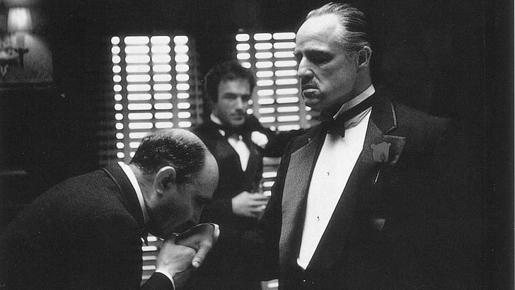 Mafia, film stills, monochrome, Vito Corleone, Marlon Brando