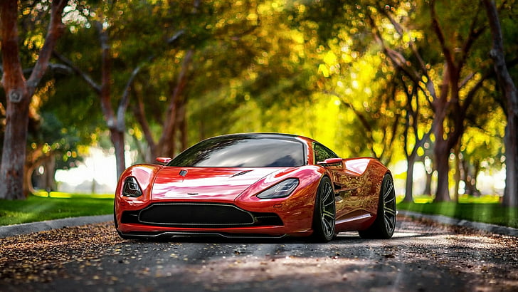 red sports car on the middle of the forest during daytime, Aston Martin DBC, HD wallpaper