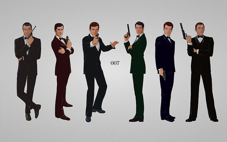 James Bond 007 poster, the inscription, guns, grey background, HD wallpaper