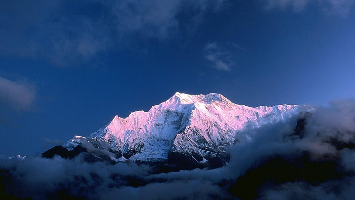 himalaya, nepal, top, peak, snow, sky, mountain, clouds, cold temperature, HD wallpaper