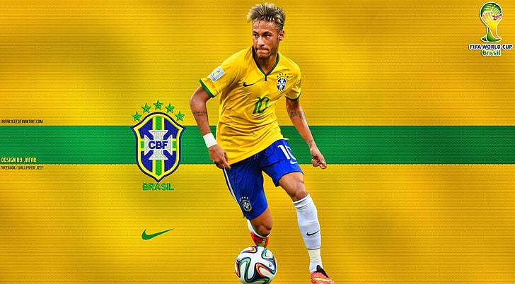 NEYMAR BRAZIL WORLD CUP 2014, yellow soccer jersey, Sports, Football, HD wallpaper