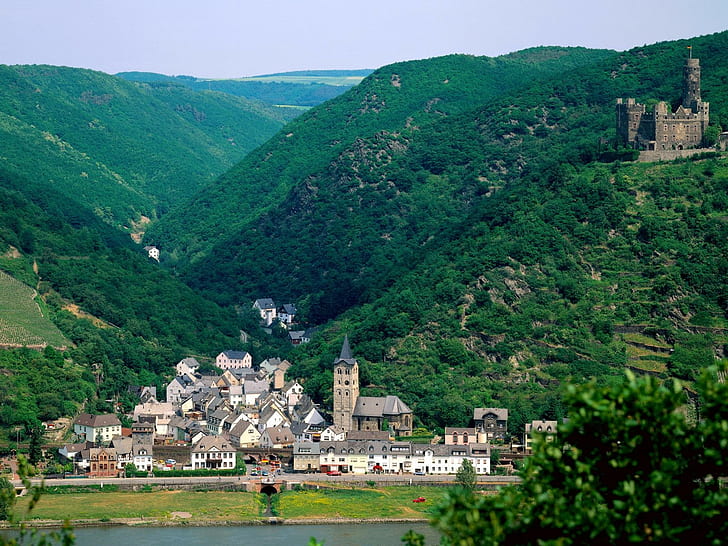 landscape, castle, Germany, village, medieval