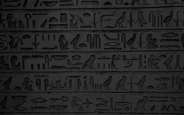 gray carving artwork, symbols, archeology, Egypt, writing, hieroglyphics