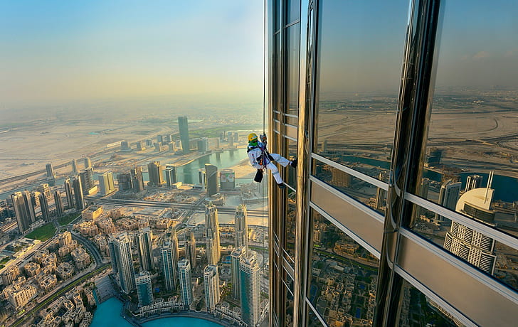 city, work, men, skyscraper, Dubai, HD wallpaper