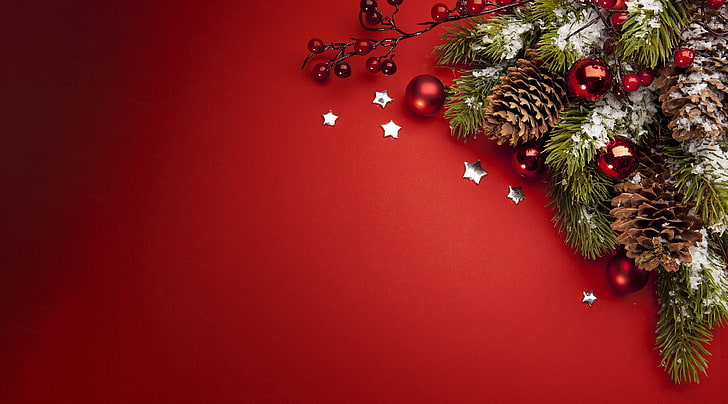 fir tree 4k  hd top, christmas, red, christmas decoration, holiday, HD wallpaper