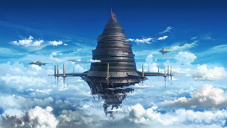floating castle graphic, Sword Art Online, anime, landscape, cloud - sky